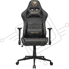 Кресло Cougar Armor One V2 Gold чёрный, экокожа, 120 кг, подголовник, регулируемые подлокотники, механизм качания