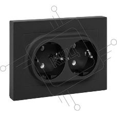 Розетка 2-м EKF UP1-SOB-210 СП Эпика 16А с заземл. без защ. шторок с рамкой механизм черный