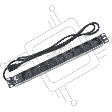 Блок силовых розеток Cabeus PDU-9P-2IEC Shuko х 9, вход IEC 320 C14, для шкафов, шнур 2 м, 50х490х50 мм (ВхШхГ), 10А, черный