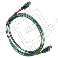 Кабель Qumo, Type С - Type C, USB 3.0, 1,2м, 5-20В, 5А, 100 Вт, опл. металл. пружинка, кон. металл, rainbow
