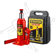 Домкрат бутылочный гидравлический в кейсе STAYER RED FORCE 5т 216-413мм