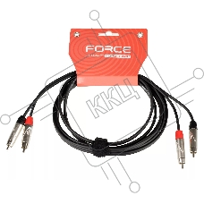 Кабель аудио FORCE FLC-20/32xRCA (M) - 2xRCA (M), стерео, используется для подключения бытовых и DJ аудио устройств к микшерам, диаметр 4,8 мм, металлические разъемы, длина 3 м