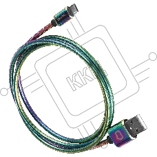 Кабель Qumo, USB 2.0-Type C, 1м, 5/9/12В, 5A, 22.5Вт (Huawei FCP и SCP), опл. металл. пружинка, кон. металл, rainbow