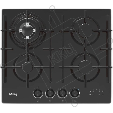 Встраиваемая варочная панель KORTING HGG 6447 ICPTN, газовая, 60 см, 4 конфорки, WOK, газ-контроль, электроподжиг, конфорки SABAF, функция управления вытяжкой (KHI 6099 ICGN, KHI 9099 ICGN), электронный таймер с цифровой индикацией, индикация интенсивности нагрева, адаптер под сжиженныый газ, цвет черное стекло