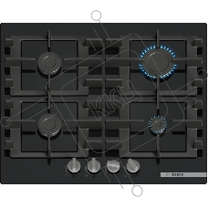 Поверхность газовая Bosch PNP6B6K40 Газ, 4.5х59x52 см, закаленное стекло, 4 конфорки, газ-контроль, автоподжиг, черный