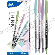 Набор ручек шариковых Deli Think EQ8-C ассорти/прозрачный, d=0.5мм, синие чернила (12шт)