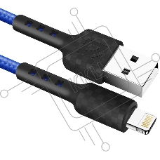 Кабель Defender F181, USB 2.0 (AM) - Apple Lightning (M), 1метр, 2.4А, нейлоновая оплетка, синий.