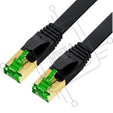 Патч-корд GCR PROF плоский прямой кат.7 ethernet, FTP, медь, литой, экранированные коннекторы 24K GOLD, RJ45, T568B, 5.0m черный