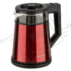 Чайник Energy E-200 (1,2 л), стекло, красный, двойной корпус