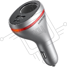 Автомобильное зарядное устройство UGREEN CD204 (60712) Car Charger With Dual USB  Ports Single Extension Socket (PD 20 W) с разъемами USB-A, USB-C, с широким разъемом.  серебристый