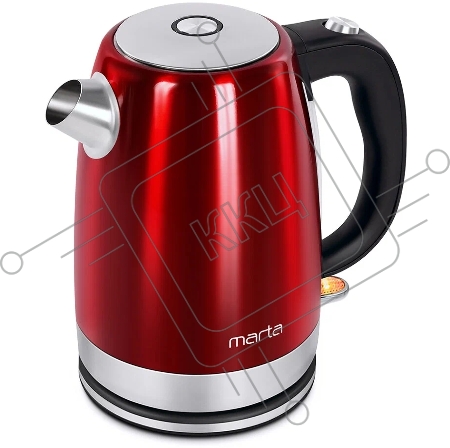 Чайник MARTA MT-4560 красный рубин, 2250W, 1.7л, шкала уровня воды, автоотключение при закипании/отсутствии воды, закрытый нагревательный элемент, световой индикатор, кнопка открытия крышки.
