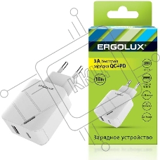 Адаптер сетевой 18Вт 1USB+1Type C 100-220В 5-9В/3А QC коробка бел. Ergolux 15252