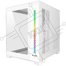Компьютерный корпус Ginzzu V420 RGb подсветка, закаленное стекло 1*USB 3.0,1*USB 2.0, AU белый mATX