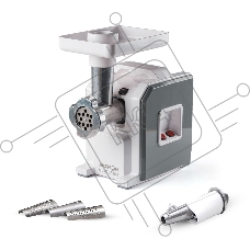 Мясорубка электрическая Аксион М43.04 белый/серый, 1900 Вт, 2.0 кг/мин, реверс, защита от перегрузки, насадки - 6