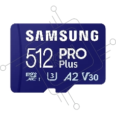 Флеш карта microSDXC 512GB Samsung PRO Plus Class 10, A2, V30, UHS-I (U3), W 130 МБ/с, R 180 МБ/с, <MB-MD512SA/KR> адаптер на SD