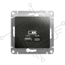 Розетка SE Glossa USB A+С, 5В/2,4А, 2х5В/1,2А антрацит