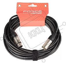 Кабель микрофонный FORCE FMC-05/10XLR (M) - XLR (F), высококачественный балансный, малошумящий с проводниками из безкислородной меди OFC, диаметр 6 мм, профессиональные металлические разъемы, длина 10 м, цвет черный