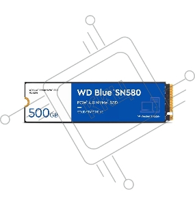 Твердотельный накопитель SSD Western Digital M.2 2280 500GB Blue SN580 WDS500G3B0E PCIe Gen4x4 with NVMe, 3D TLC NAND