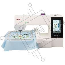Швейная машина Janome Memory Craft 500Е 160 вышив.дизайнов, алфавит 6 видов, в том числе русский, монограммы в 2, 3 буквы и эмблемы, бордюры 46 видов, швейные строчки 52 образца, макс.поле вышивки 200х280 мм, увелич.рабочая поверхность, прямое соединение 