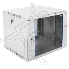 Шкаф настенный ЦМО ШРН-Э-9.500 9U 600x520 мм пер. дв. стекл несъемные бок. пан. серый