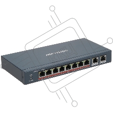 Коммутатор Hikvision DS-3E0310HP-E(C), 8×100 Мбит/с PoE + 2×1 Гбит/с, неуправляемый