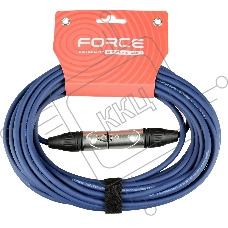 Кабель микрофонный FORCE FMC-05/10 BLXLR (M) - XLR (F), высококачественный балансный, малошумящий с проводниками из безкислородной меди OFC, диаметр 6 мм, профессиональные металлические разъемы, длина 10 м, цвет синий