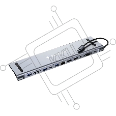 Док-станция Type-C Gembird UHB-D6, 12в1: 2xUSB3.1, USB2.0, RJ45, Type-C PD87W, Jack 3.5, SD/TF, 2xHDMI, VGA, Type-C, кабель 23см, алюминий