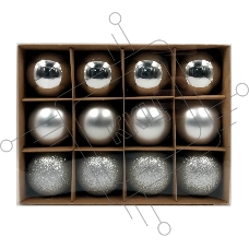 Набор елочных шаров Winter Glade пластик, 6 см, 12 шт, серебряный микс, 6012G002