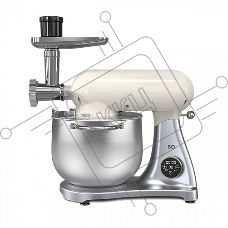 Планетарный миксер BQ MX851 Cream-Silver. Макс. мощность: 1800Вт / Параметри электропитания: 220-240 В, 50-60 Гц / Объем чаши: 8л / Вместимость загрузочного лотка: 2кг / Производительность: 2кг/мин / Скорость вращения шнека: до 210 об/мин / длина сетевого