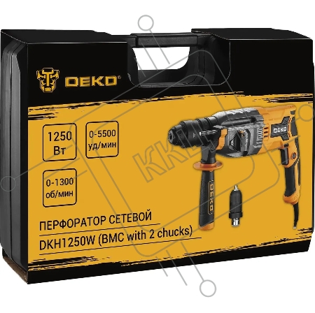 Перфоратор Deko DKH1250W патрон:SDS-plus уд.:3.2Дж 1250Вт (кейс в комплекте)