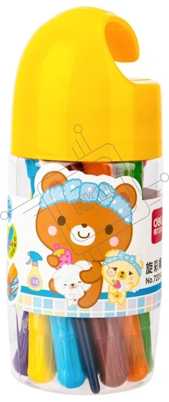 Масляная пастель Deli 72054 с поворотным механизмом, 12 цветов, длина 130мм, диаметр 13мм, пластиковая туба