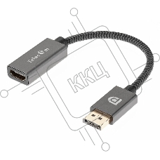 Кабель-переходник DP --> HDMI-F 0.2m , серый металлик, оплетка, 4K@60Hz, Telecom (TA560)