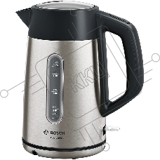 Чайник электрический Bosch TWK4P440 1.7 л, 2400 Вт, нержавеющая сталь/черный (корпус: нержавеющая сталь)