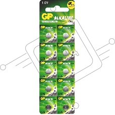 Алкалиновые пуговичные батарейки GP A76 (A76FRA-2C10250/5000)  10шт на отрывном блистере