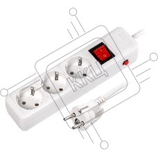 Сетевой фильтр 16А, 3500 Вт, 3 гнезда, без з/ш, с з/к, ПВС 3x1.0, 1,8 м, белый (SBSP-3-18-W)