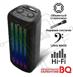 Портативная Bluetooth-колонка BQ PBS2010 Black. Мощность (RMS):100Вт/Емкость батареи:7500 мАч/Подсветка:Flash light/ Функция эквалайзера/ FM Радио/ AUX/ USB-flash/Безпроводной микрофон/Версия Bluetooth 5,0 BDR+EDR/ Параметры электропитания: 220-240 В, 50-