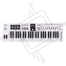 Клавиатура MIDI [231521] Arturia [KeyLab Essential 49 mk3 White] 49 клавиш, LCD дисплей, 9 энкодеров, 8 пэдов, 9 фейдеров, 12 кнопок управления, колеса высоты тона и модуляции, 1/4