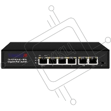 Неуправляемый коммутатор Trassir TR-NS1406-65-4POE с 4 PoE портами (10/100/1000 Мбит/с (Base-T)), 2 Uplink (10/100/1000 Мбит/с (Base-T)), стандарты PoE EEE802.3af, EEE802.3at, EEE802.3bt, максимальная мощность на порт 60Вт, общая - 65 Вт