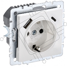 Розетка 1-местная IEK BRITE РЮш11-1-БрБ (BR-R14-16-U22-018-K01) с заземлением, с защитными шторками, 16А, с USB A+C 18 Вт, белый