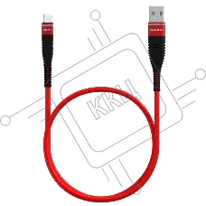 Кабель Maxvi MC-05T red USB-A - Type-C, 2A ток макс. нагрузки 2А, макс. напряжение 5V; стандарт USB 2.0; длина 1м, оплетка TPU, металлические корпуса разъемов, цвет красный