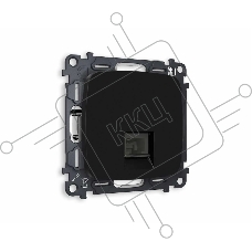 Комплект механизма компьютерной розетки OMEGA Черный матовый RJ-45(8P8C) CAT6 с шторкой QUANT (OP8120, VM188) MO812010