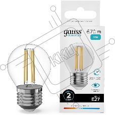 Лампа филам. Gauss Filament 10Вт цок.:E27 шар св.свеч.бел.нейт. (упак.:10шт) (52220)