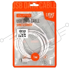 Кабель Qumo light series, USB-Apple 8 pin, 1м, 5В, 1A, опл. PVC, кон. PVC, белый