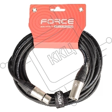 Кабель микрофонный FORCE FMC-05/6XLR (M) - XLR (F), высококачественный балансный, малошумящий с проводниками из безкислородной меди OFC, диаметр 6 мм, профессиональные металлические разъемы, длина 3 м, цвет черный