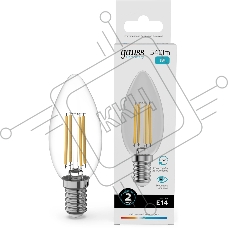 Лампа филам. Gauss Filament 8Вт цок.:E14 свеча св.свеч.бел.нейт. (упак.:10шт) (32128)