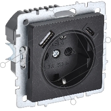 Розетка 1-местная IEK BRITE РЮш11-1-БрЧ (BR-R14-16-U22-018-K02) с заземлением, с защитными шторками, 16А, с USB A+C 18В т, черный