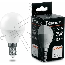 Лампа светодиодная Feron PRO LB-1407 (38072) 7.5 вт Е14 белый матовый шар