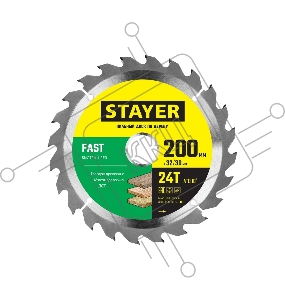 Диск пильный по дереву, быстрый рез STAYER FAST 200 x 32/30мм 24Т