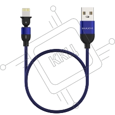 Кабель Maxvi MC-19L blue, USB-A - Lightning, 2.4A, LED ток макс. нагрузки 2.4А, макс. напряжение 5V; стандарт USB 2.0; длина кабеля 1.5м, нейлоновая оплетка, металлические корпуса разъемов,LED подсветка, цвет: синий
