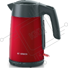 Чайник электрический Bosch TWK7L464 1.7 л, 2400 Вт., нерж.сталь, покрытая эмалью, красный, шкала уровня воды